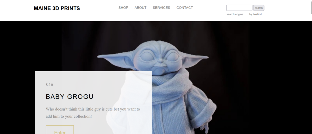 Maine 3D Prints home page website concept