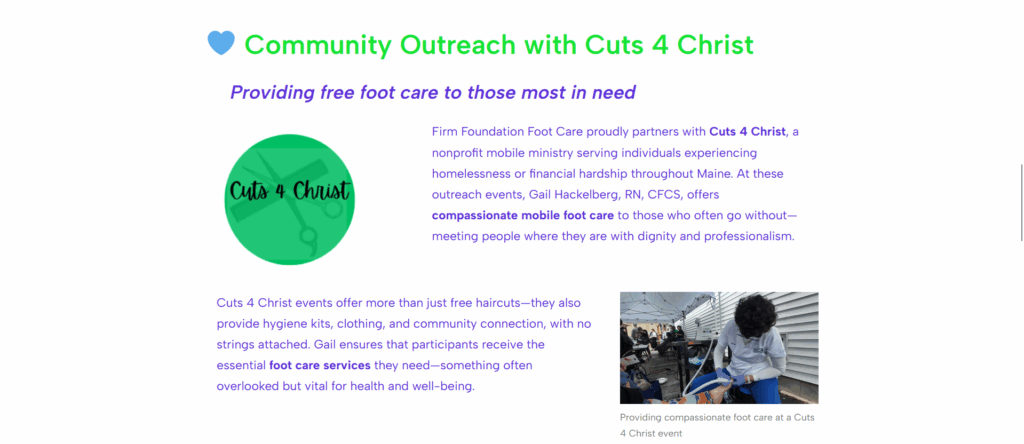 Firm Foundation Foot Care community outreach page