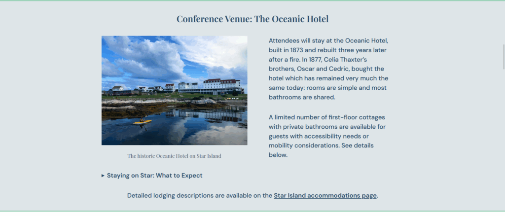 Thaxter Conference Star Island planning and accommodations information